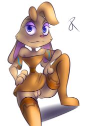 anthro bianca_(spyro) blue_eyes bunny eyeshadow furry pussy rabbit rasenxoru spyro_the_dragon tan_fur thigh_boots thighhighs transparent_background