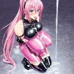 ai_generated bad_anatomy breasts bukkake cum cum_floor cum_on_breasts headband latex_suit megurine_luka nai_diffusion pink_hair ponytail stable_diffusion thighs very_long_hair vocaloid