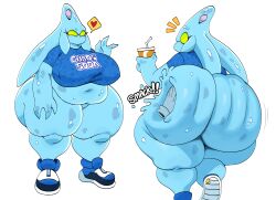 ass ass_slap ass_squish belly big_ass big_belly big_breasts big_butt blue_body bottomless brain breasts butt_slap butt_squish chaos_(sonic) clothed clothing container cup disembodied_hand duo elemental_creature elemental_humanoid english_text exclamation_point fat female footwear goo_creature green_eyes heart hi_res holding_cup holding_object huge_ass huge_breasts huge_butt huge_thighs humanoid looking_back mouthless navel nipple_outline obese obese_female obese_humanoid onomatopoeia organs overweight overweight_female overweight_humanoid rule_63 sega shirt shoes slap sneakers solo sonic_(series) sonic_adventure sonic_the_hedgehog_(series) sound_effects squish sssonic2 text text_on_clothing text_on_shirt text_on_topwear thick_thighs topwear water water_creature wide_hips