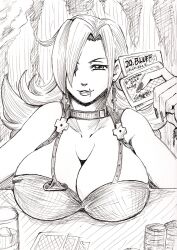 buckle buckle_choker choker huge_breasts inktober_2022 missing_eye monochrome nousk skullgirls valentine_(skullgirls)