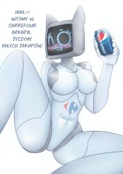 1girls 2d anthro big_breasts blush catgirl female female_only humanoid kerfuś kerfuś_female pepsi polish_text robot robot_girl robot_humanoid screen_face solo talking talking_to_viewer text