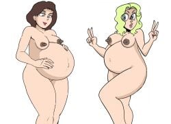 2girls age_difference brown_hair completely_nude completely_nude_female dark_nipples daughter erect_nipples female_only green_eyes green_hair hands_on_belly looking_at_self looking_at_viewer mature_female mature_woman mother mother_and_daughter mr_rattleb0nes multiple_girls multiple_pregnancies naked nude nude_female older_female original_character peace_sign plump plump_ass plump_thighs pregnant pregnant_belly pregnant_female ready_to_pop reiinapop short_hair small_breasts standing_up third-party_edit younger_female