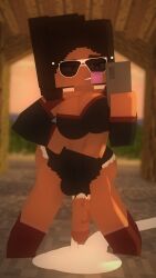 1futa 3d balls_outline clothed clothing cum cum_leaking cum_puddle cuteskyler dark-skinned_futanari dark_hair dark_skin excessive_cum futa_only futanari horny_female looking_at_phone mine-imator minecraft outside penis penis_out penis_out_of_shorts phone selfie standing sunglasses wearing_sunglasses