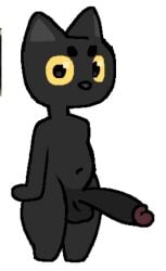 1boy anthro balls belly belly_button big_penis black_body black_fur erection feline furry genitals original penis retracted_foreskin serious sketch testicles the_ornyrabi77 therabit uncut unknown_character