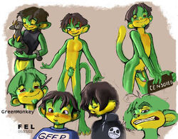 1boy blush fel fel_(artist) greenmonkey haplorhine inconsistent male male_only model_sheet monkey monkey_boy monkey_feet nude penis prehensile_feet primate sheath solo uncut