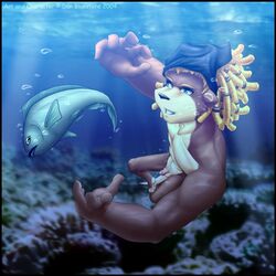 2004 animal_genitalia anthro dan_bluestone fish furry male male_only nude original original_character otter penis swimming tail underwater