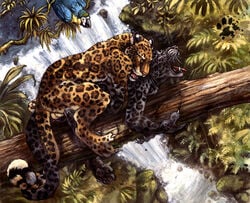 anthro background blackteagan blotch branch collaboration couple gay jaguar jungle male moan sex tess_garman waterfall