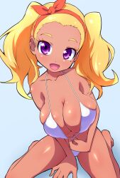 amamiya_elena big_breasts bikini cure_soleil cure_yuta dark-skinned_female dark_skin mole mole_under_eye precure pretty_cure pulling_bikini_string sfw star_twinkle_precure toei_animation