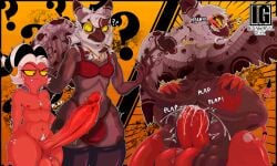 absurd_res accipitrid accipitriform al_the_gryphon8969 anal anal_sex anus arm_markings ass avian back_wings beak big_bulge big_butt big_penis bird bodily_fluids bra brown_body bulge butt_grab clothing cum cum_in_ass cum_inside demon duo eagle fan_character feathers femboy fur gem genital_fluids genitals gryphon gryphon_demon hand_markings hand_on_butt hellaverse helluva_boss hi_res imp irrationalgeek jewelry male male/male markings moxxie_(helluva_boss) multicolored_body mythological_avian mythological_creature mythology nipples penetration penis precum presenting presenting_penis pubes red_body size_difference smack smack_(sound_effect) smacking_ass smaller_male spread_wings tail thick_thighs tight_clothing underwear white_body white_fur wide_hips wings yellow_eyes