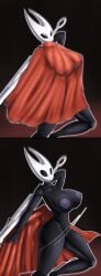 arthropod ass big_breasts big_legs blue_nipples breasts dress genitals hollow_knight hollow_knight:_silksong horn hornet_(hollow_knight) huktol humanoid muscular nipples pussy solo tagme tummy undressing