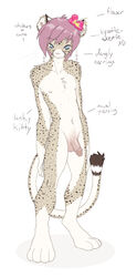 1boy anthro cheetah feline flower fur furry hair male male_only model_sheet nude penis piercing pink_hair sneakerfox solo