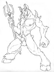 1boy anthro canine demon fur furry horns jax_the_bat knot male male_only nude penis piercing solo