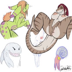 2007 anthro big_breasts breasts dorsal_fin female fur furry lagomorph marine nude opencanvas rabbit scalie shark sukebepanda tattoo