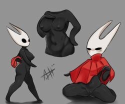 big_breasts black_body exposed_breasts female female_only hollow_knight hollow_knight:_silksong hornet_(hollow_knight) mask masked masked_female naked non-human nudism nudist nudity one_girl pleasurestar shiny_skin silksong spider tagme tagme_(artist)