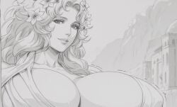 ai_generated aphrodite aphrodite_(shuumatsu_no_valkyrie) blonde_hair blue_eyes female greek_clothes hair_flower hair_ornament record record_of_ragnarok renelaw94 shuumatsu_no_valkyrie