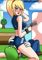 1boy 1boy1girl 1girls crack_pairing crossover cunnilingus_through_clothes facesitting female luigi male mario_(series) onisenpaiart samus_aran super_mario_bros. super_smash_bros.