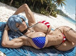 1girls 4th_of_july ai_generated akame_(akame_ga_kill!) akame_ga_kill! america american_flag_bikini american_flag_print belly big_breasts blue_eyes blue_hair breasts busty celebrating celebration choker cleavage curvy esdeath_(akame_ga_kill!) female fourth_of_july hands_behind_head hi_res holidays hourglass_figure independence independence_day long_hair looking_at_viewer narrow_waist patriot patriotic patriotism sexy_female solo solo_female stars_and_stripes united_states united_states_of_america wide_hips