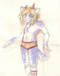 1boy anthro feline fur furry horns male male_only nitrogen orange_underwear partially_clothed solo underwear