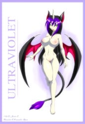 breasts color demon female female_only front_view jessica_elwood matypup nude on_one_foot pussy solo ukimori ultraviolet_(character) wings