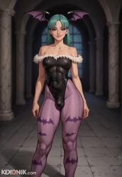 1futa 1futanari abs ai_generated aqua_hair ass_focus bangs bare_shoulders bat_wings big_nipples bottom_heavy bulge close-up clothed covered_abs covered_breasts covered_nipples cute_face darkness darkstalkers dickgirl fighting_stance flexible full_body fur_trim futa_only futanari green_eyes green_hair head_wings huge kexonik leotard looking_at_viewer medium_breasts morrigan_aensland narrow_waist narrowed_eyes night parted_bangs pleasure revealing_clothes sagging_breasts scrotum skindentation smirk solo thick_thighs toned venus_body wide_hips