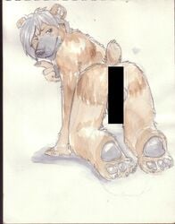 anthro ass balls bear censored fur furry hindpaw male male_only nitrogen nude solo