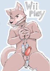 1boy anthro battle_angel bondage canine fur furry gamer male male_only penis solo sweat wii wiimote wolf