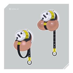 artist_name chastity_cage flat_chastity_cage highres honeycomb_(pattern) outline penis_focus small_chastity_cage strap tailbox testicles white_outline