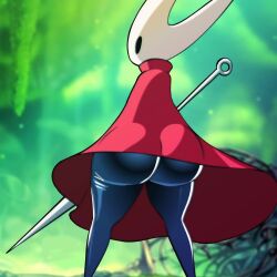 animated back_view big_ass black_body bubble_ass bubble_butt cape cloak divine_wine female hollow_knight hollow_knight:_silksong hollow_knight_(franchise) hornet_(hollow_knight) huge_ass standing tagme team_cherry video