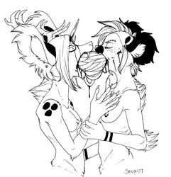 2007 albino blood breasts chival emo female guro hair holly_massey intestines kissing lemur mohawk monochrome piercing short_hair topless what yuri zeriara_(character)