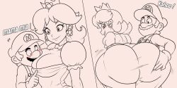1boy 1girls ass ass_grab big_ass big_breasts blush breasts cleavage clothing colorless crown dat_ass dialogue dress dumptruck_ass duo earrings enormous_ass facial_hair fat_ass female gigantic_ass gloves grabbing_ass hand_on_ass hat huge_ass human large_ass looking_at_another looking_at_ass looking_back male male/female mammal mario mario_(series) mature mature_female mature_male nintendo no_color princess princess_daisy royalty smiling smiling_at_another soulyagami64 super_mario_land text thick_ass