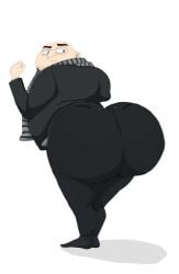 animehikaridesu ass ass_focus bald black_clothing blank_background despicable_me drawing dumptruck_ass dumptruck_butt felonius_gru huge_ass illumination_entertainment looking_back pointy_nose scarf simple_background