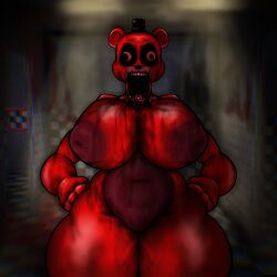 anthro ass bear big_breasts big_butt blood bloodbear_(zajcu37_archiv) bodily_fluids breasts creepy_face creepypasta cursed curvy_figure elpapudraw female five_nights_at_freddy's freddy_(fnaf) gore hi_res humanoid mammal red_body scary scottgames solo voluptuous where_is_your_god_now wide_hips zajcu37_archiv