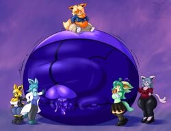 big_breasts blueberry_inflation breasts cleavage eeveelution espeon female flareon furry glaceon huge_breasts inflation jolteon leafeon notmrsatsuma pokemon pokemon_(species) spherical_inflation thick_thighs wide_hips