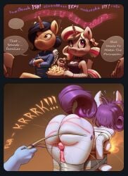 alicorn alternative_fashion anthro asian_clothing ass back_wings backstage big_butt blue_nile_(mlp) bondage bound butt_slap circe_(artist) clothed clothed_anthro clothed_female clothing collar colored comic concert conducting_baton cutie_mark dialogue earth_pony east_asian_clothing english_text equid equine eyelashes eyeliner eyeshadow fan_character female female/female fishnet_clothing food friendship_is_magic fully_clothed fully_clothed_anthro fully_clothed_female genitals goth gothy_moon_(circe) group h-bum_(artist) hair_cut hasbro horn horse legs_tied makeup mammal moan musical_note musical_symbol my_little_pony mythological_creature mythological_equine mythology pain partially_clothed_anthro partially_clothed_female podium pony popcorn princess princess_eaststern_(minalhan) rarity_(mlp) royalty sex_toy shirt slap spanking speech_bubble symbol tail text topwear torn_clothing torn_shirt torn_topwear torture unicorn unicorn_horn vibrator vulva whimper whimpering whip_mark whipping whipping_butt wings