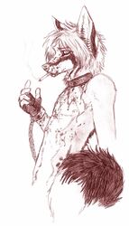 1boy blood bondage chains collar cuffs hyena male male_only nude piercing smoking solo speed_(artist)