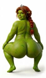 ai_generated ogress_fiona princess_fiona princess_fiona_(ogre) shrek_(series) clean big_breasts huge_breasts wide_hips naked naked_female red_hair green_skin ogre smiling smiling_at_viewer squatting big_ass huge_ass
