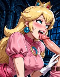 1boy ahe_gao ai_generated bangs belt blonde_hair blue_eyes blush breasts clothing crown dress earrings erection eyelashes fellatio female gloves headwear indoors jewelry jousneystudio large_breasts large_penis licking licking_penis lips long_hair looking_up male mario_(series) medium_breasts night nintendo open_mouth oral patreon penis pink_dress princess_peach princess_peach:_showtime! puffy_short_sleeves puffy_sleeves rolling_eyes saliva short_sleeves smile solo_focus sphere_earrings straight super_mario_bros. sweat teeth testicles tongue tongue_out trembling upper_teeth_only veins veiny_penis white_gloves window