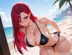 1girls ai_generated big_breasts bikini breasts female female_focus female_only fingers green_eyes high_resolution highres huge_boobs huge_breasts kaistar katarina_du_couteau large_boobs large_breasts league_of_legends looking_at_viewer patreon red_fingernails red_nails riot_games solo solo_female solo_focus