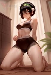 1girls 2d ai_generated ass avatar_the_last_airbender barefeet big_ass big_breasts breasts earth_kingdom erophoenix feet female female_focus full_body looking_at_viewer looking_back nickelodeon nude pale_skinned_female patreon_username smile soles solo solo_female sweat thick thick_thighs toes toph_bei_fong uncensored