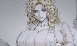 ai_generated aphrodite aphrodite_(shuumatsu_no_valkyrie) artist_name artist_request blonde_hair blue_eyes female greek_clothes hair_flower hair_ornament record record_of_ragnarok renelaw94 shuumatsu_no_valkyrie