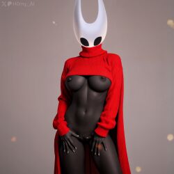 1:1 1girl 1girls 3d ai_generated artist_name black_eyes black_skin bottomless breasts clitoris cloak colored_skin female full_body h0rny_ai hollow_eyes hollow_knight hollow_knight:_silksong hornet_(hollow_knight) large_breasts legs looking_at_viewer navel nipples no_bra no_panties patreon pussy realistic red_cloak red_sweater ribbed_sweater simple_background solo spread_pussy standing sweater sweater_lift tagme turtleneck twitter_username uncensored