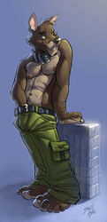 1boy anthro canine collar fur furry male male_only piercing solidasp solo topless