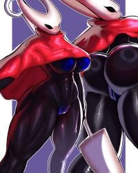 anthro arthropod ass athletic athletic_anthro athletic_female big_breasts big_butt biped blue_nipples blue_vulva breasts cloak cloak_only clothing curvy_figure female genitals hi_res hollow_knight_(franchise) horn hornet_(hollow_knight) muscular muscular_thighs niceartlmao1 nipples non-mammal_breasts non-mammal_nipples red_cloak red_clothing solo standing team_cherry thick_thighs vulva