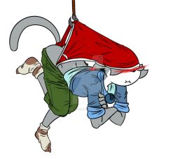 anthro ass atomic_wedgie blush crossed_arms deviantart felid feline felis furry khayos-rave leo_(vg_cats) male solo solo_male suspended suspended_in_midair suspension vg_cats wedgie