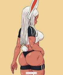 1girls alternate_version_available ass big_ass big_breasts black_thong bottomwear breasts bunny_ears bunny_tail dat_ass female female_only hair hand_on_hip huge_breasts lips long_hair looking_back miruko my_hero_academia pinkufran red_eyes round_ass rumi_usagiyama shorts_down sideboob solo solo_female t-back_spats tail thick_thighs thighs thong topwear white_hair