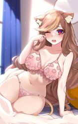 1girls animal_ears bed elara_7 female female_only hazumi_aileen indie_virtual_youtuber indoors light-skinned_female light_skin lingerie on_bed solo tagme thick_thighs underwear virtual_youtuber waking_up