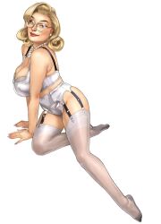 big_breasts blonde_hair glasses pinup romain_hugault