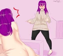 2girls 5_fingers 5_toes ass blush blush_lines cheating_boyfriend cheating_mother clothed_female cucked_by_mother cuckquean daughters_boyfriend doki_doki_literature_club door female female_focus flip_flops girlfriends_mother in-lawcest lewddoodler mother-in-law mother-in-law_and_son-in-law mother_and_daughter mother_and_daughters_boyfriend motion_lines multiple_girls nude_female purple_hair sandals sex son-in-law suprised sweater turtleneck_sweater yuri's_mom_(lewddoodler) yuri_(doki_doki_literature_club)