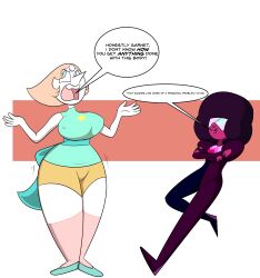 2girls attribute_swap big_breasts breasts female female_only garnet_(steven_universe) height_difference pearl_(steven_universe) steven_universe superspoe thick_thighs