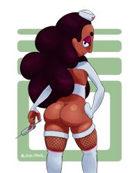 1girls artywitch ass connie_maheswaran costume dark-skinned_female dark_skin exposed_breasts exposed_pussy eyeshadow female fishnets navel_cutout navel_window nurse nurse_cap nurse_hat nurse_uniform pussy smile socks steven_universe thigh_socks thighhighs useless_clothing white_socks